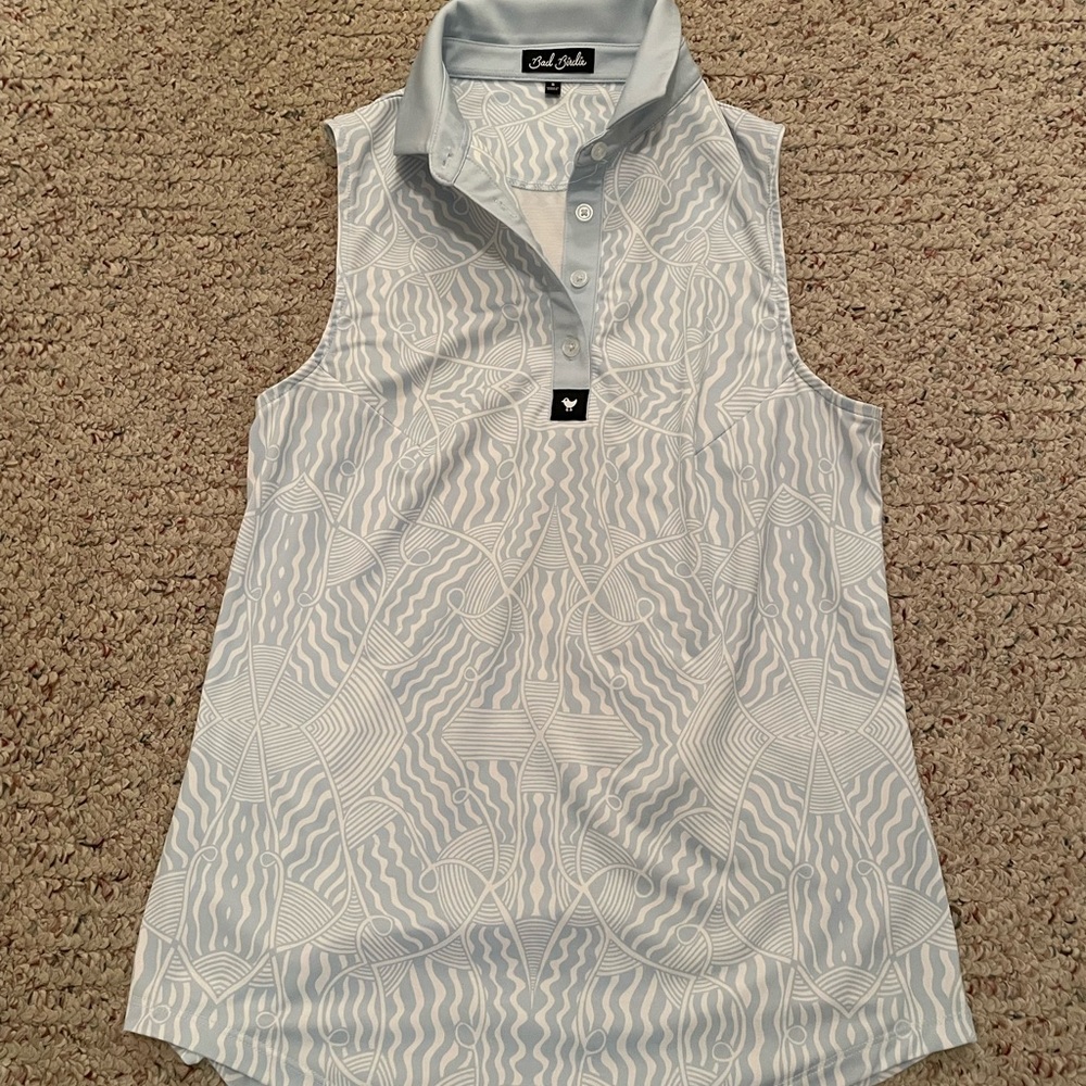 Bad Birdie Light Blue and White Sleeveless Polo